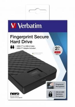 Verbatim 2TB 2,5" USB3.1 Fingerprint Secure Portable Hard Drive Black