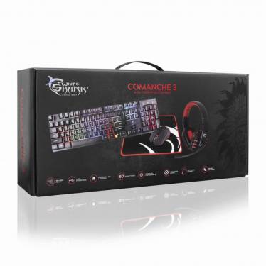 White Shark Comanche 3 4in1 Keyboard+Headset+Mouse+Mousepad Black HU